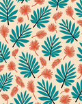 Tropical Teal Orange Leaf Arrangement Rug