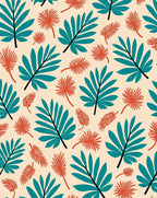 Tropical Teal Orange Leaf Arrangement Rug