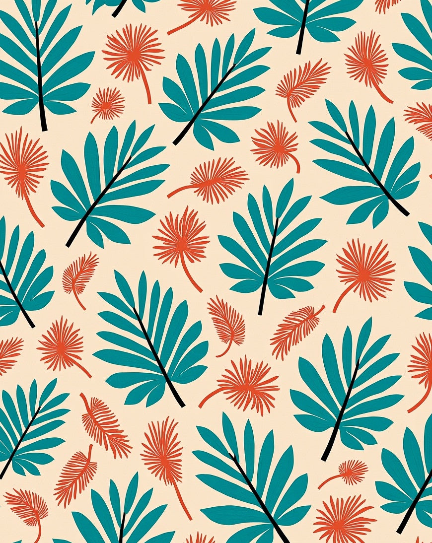 Tropical Teal Orange Leaf Arrangement Rug