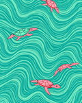Coral Turtle Ocean Wave Scene Rug