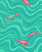 Coral Turtle Ocean Wave Scene Rug