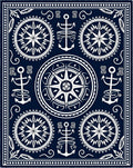 Navy White Nautical Compass Rose Anchor Rug