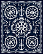 Navy White Nautical Compass Rose Anchor Rug