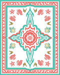 Coral Teal Floral Starburst Medallion Rug