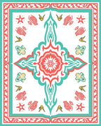 Coral Teal Floral Starburst Medallion Rug