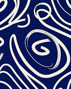 Indigo Swirl Cream Abstract Ribbons Rug