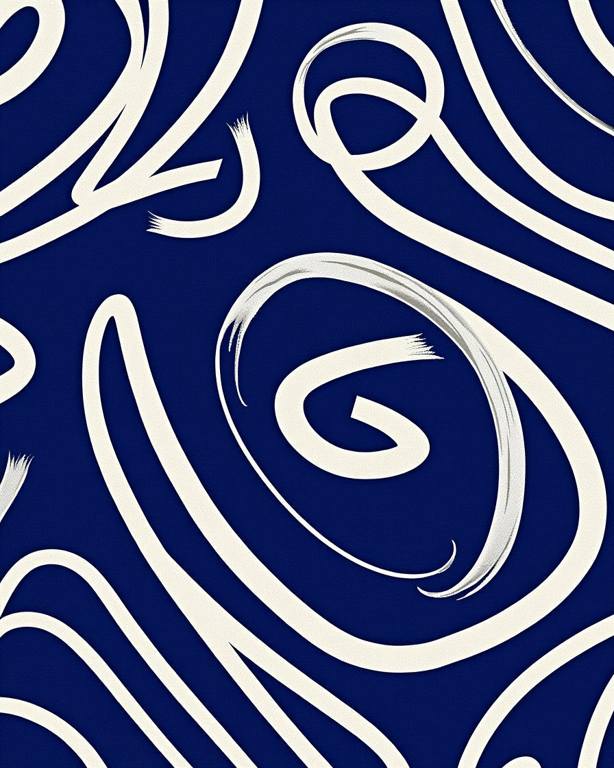 Indigo Swirl Cream Abstract Ribbons Rug