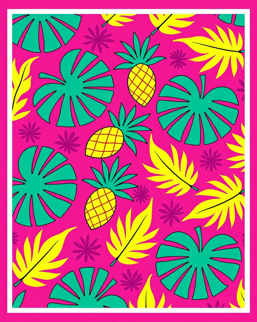 Vibrant Pink Pineapple Tropical Foliage Rug