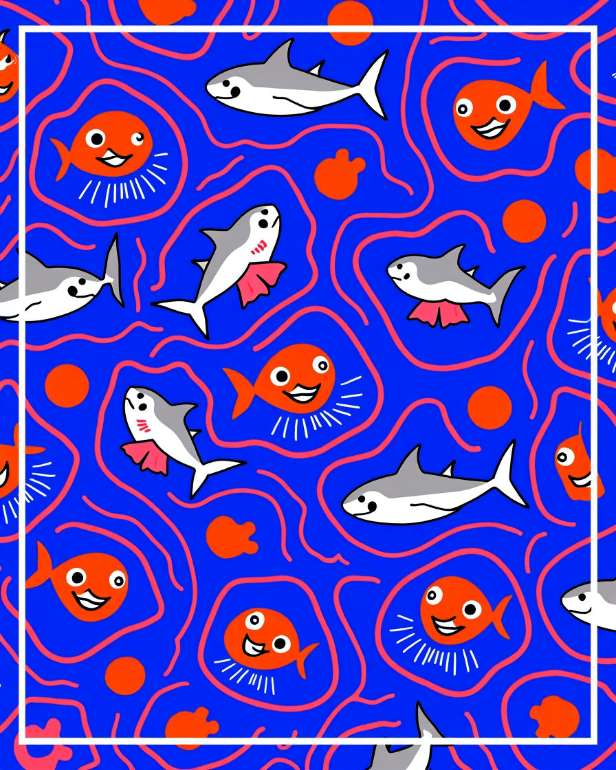 Playful Sharks and Fish Underwater Scene Rug