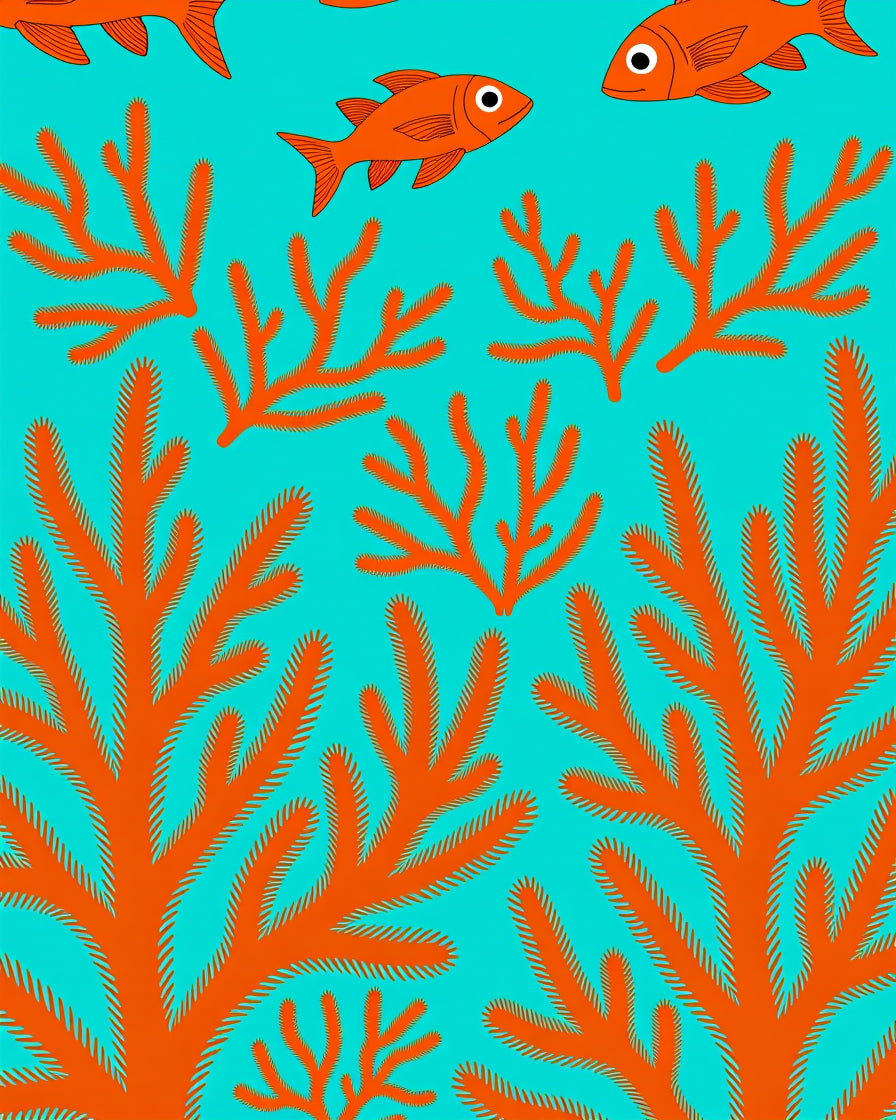 Bright Orange Coral Fish Reef Rug