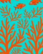 Bright Orange Coral Fish Reef Rug