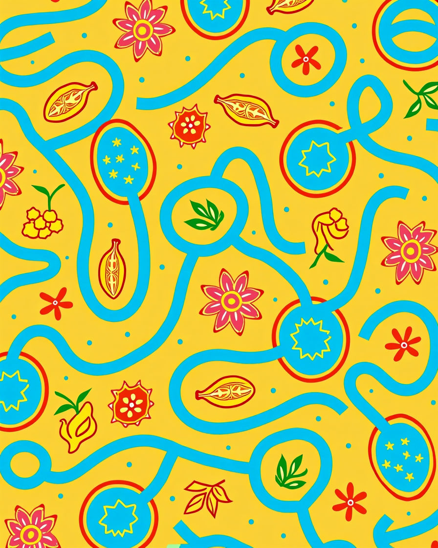 Yellow Abstract Floral Maze Rug