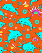 Aqua Dolphins and Coral Garden Rug