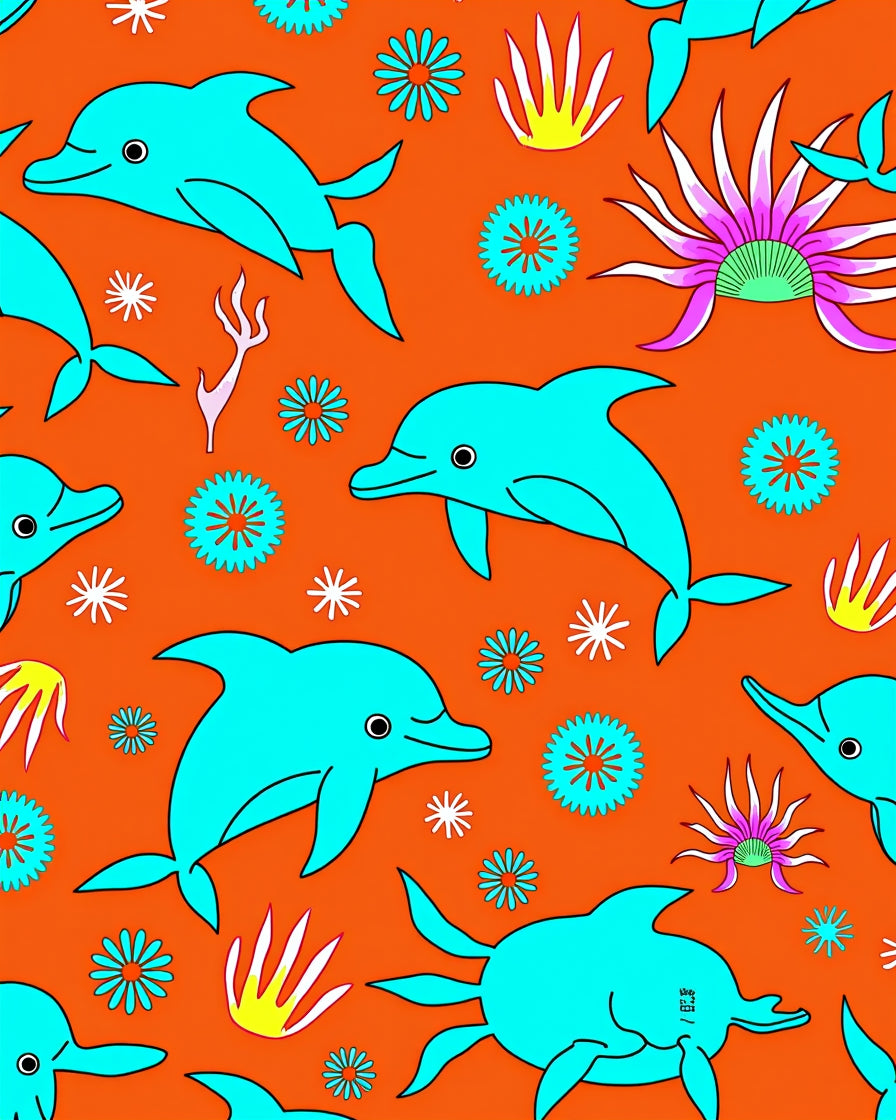 Aqua Dolphins and Coral Garden Rug
