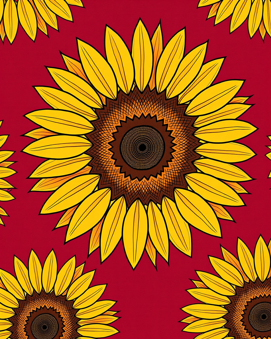 Golden Sunflower Medallion Red Background Rug