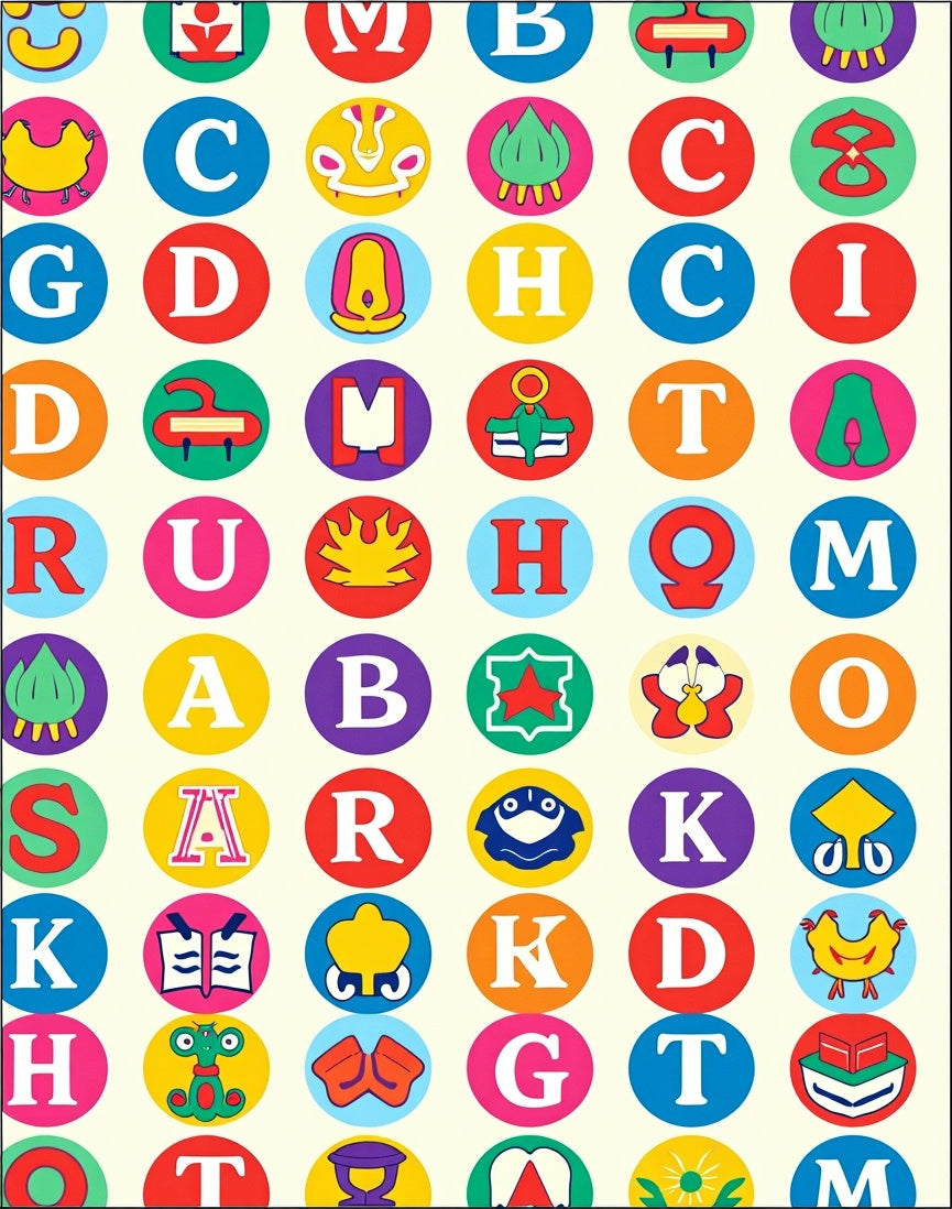 Colorful Alphabet Circles Collage Rug