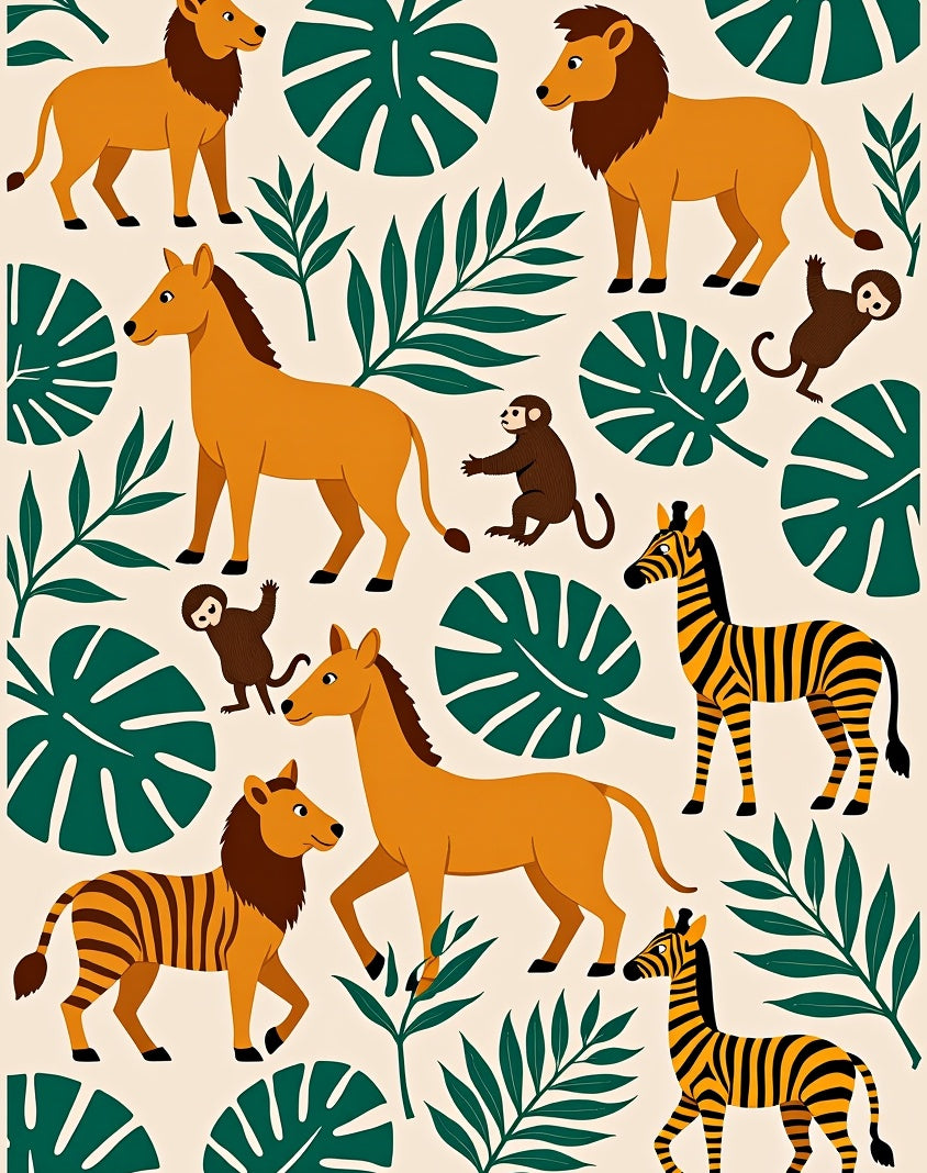 Wild Safari Animals Jungle Foliage Rug
