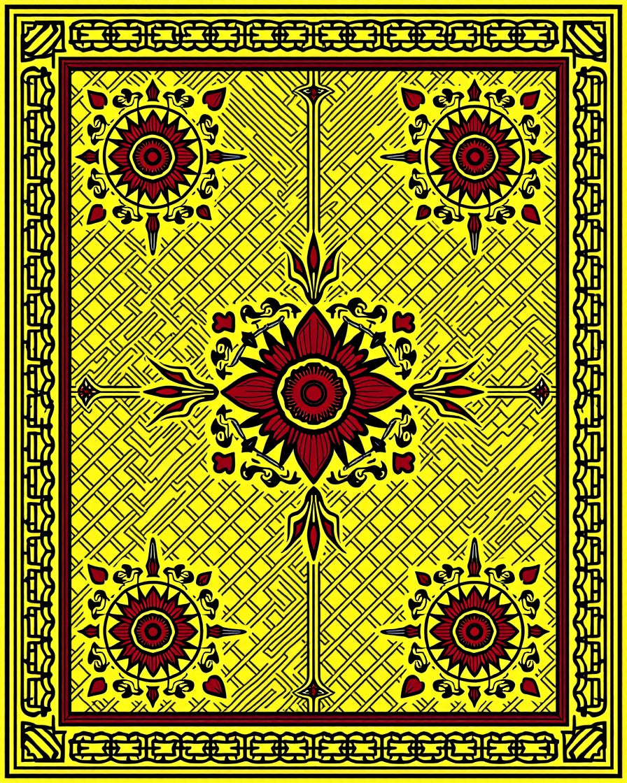 Bold Red Sunburst Yellow Geometric Rug