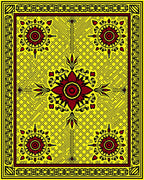Bold Red Sunburst Yellow Geometric Rug