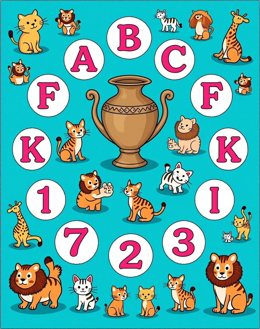 Whimsical Feline Alphabet Vase Companion Rug