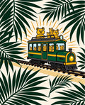 Green Train with Yellow Bears Tropical Journey Rug