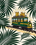 Green Train with Yellow Bears Tropical Journey Rug