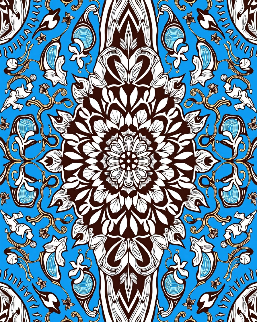 Vibrant Blue Floral Mandala Art Rug