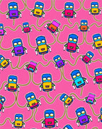 Whimsical Pink Robot Abstract Play Rug