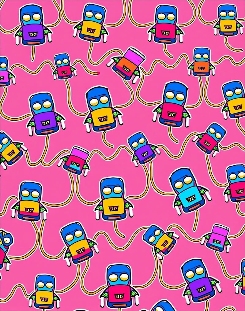 Whimsical Pink Robot Abstract Play Rug