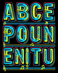 Vibrant Blue Yellow Neon Alphabet Rug