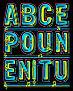 Vibrant Blue Yellow Neon Alphabet Rug