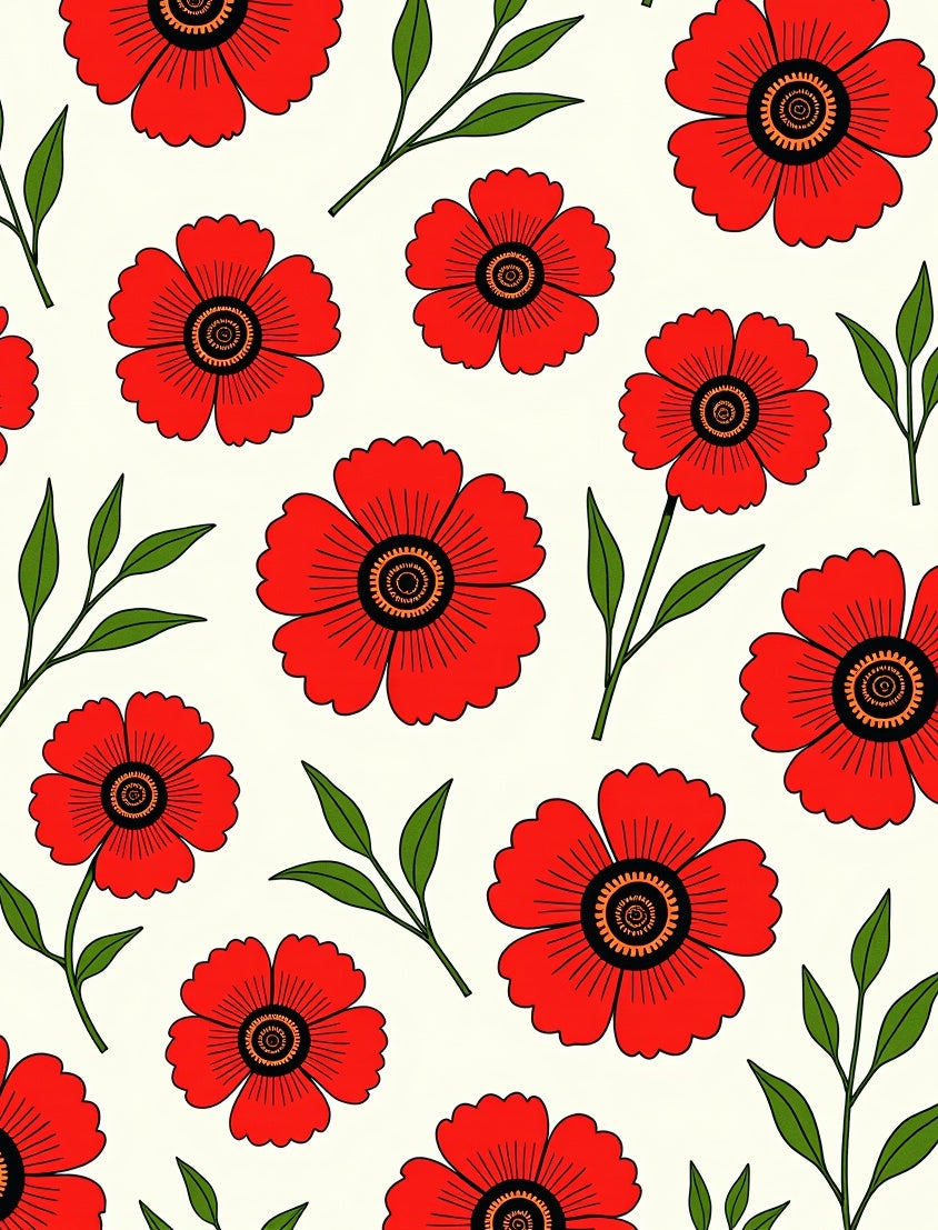 Bold Red Floral Blossom Art Rug