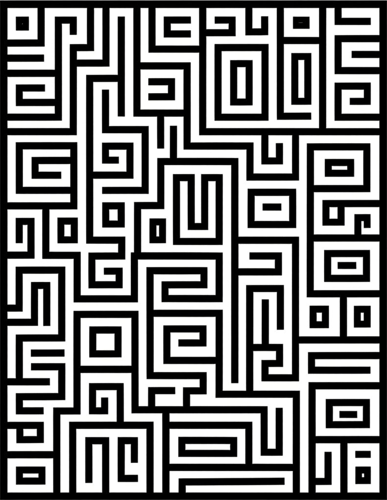 Abstract Black White Labyrinth Lines Rug