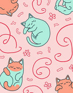 Sleeping Cats In Salmon And Teal Rug