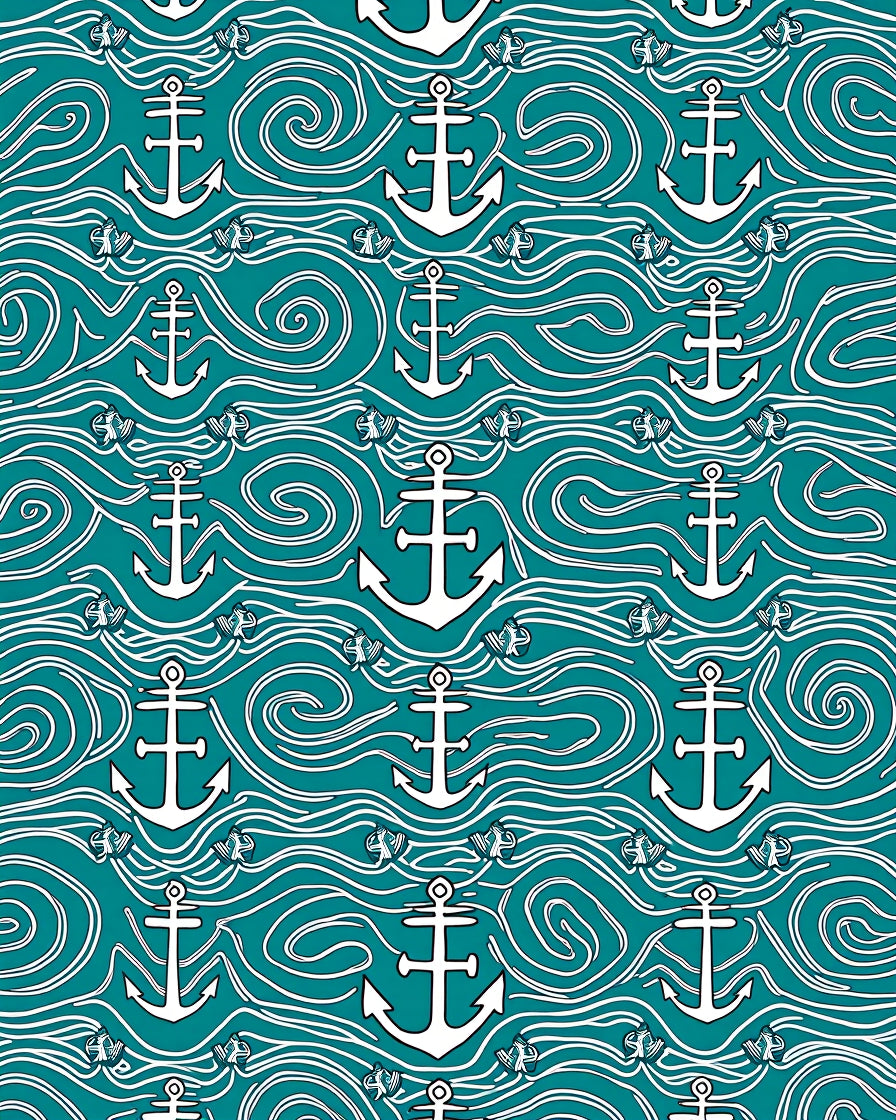 Teal Nautical Anchor Waves Rug