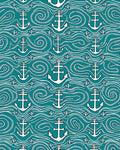 Teal Nautical Anchor Waves Rug