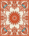 Crimson Sunburst Floral Border Rug