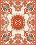 Crimson Sunburst Floral Border Rug
