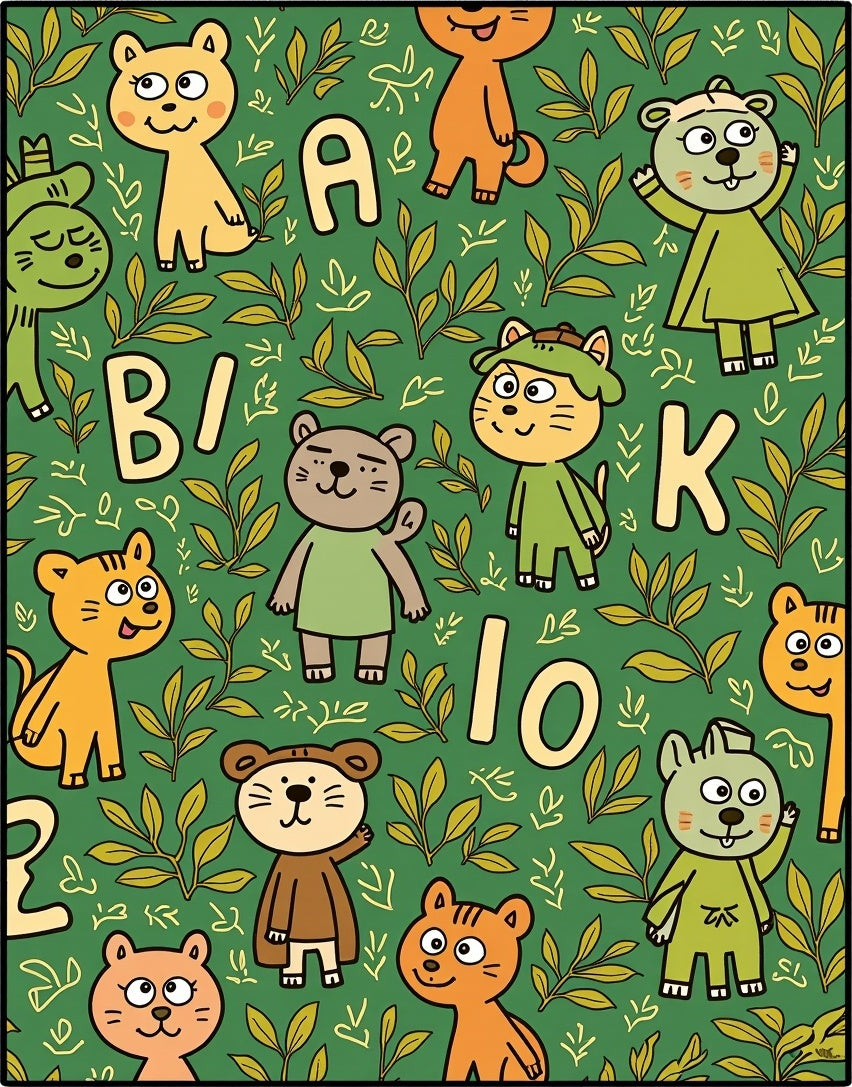Whimsical Animal Alphabet Green Foliage Rug