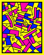 Vibrant Pink Blue Yellow Abstract Geometry Rug