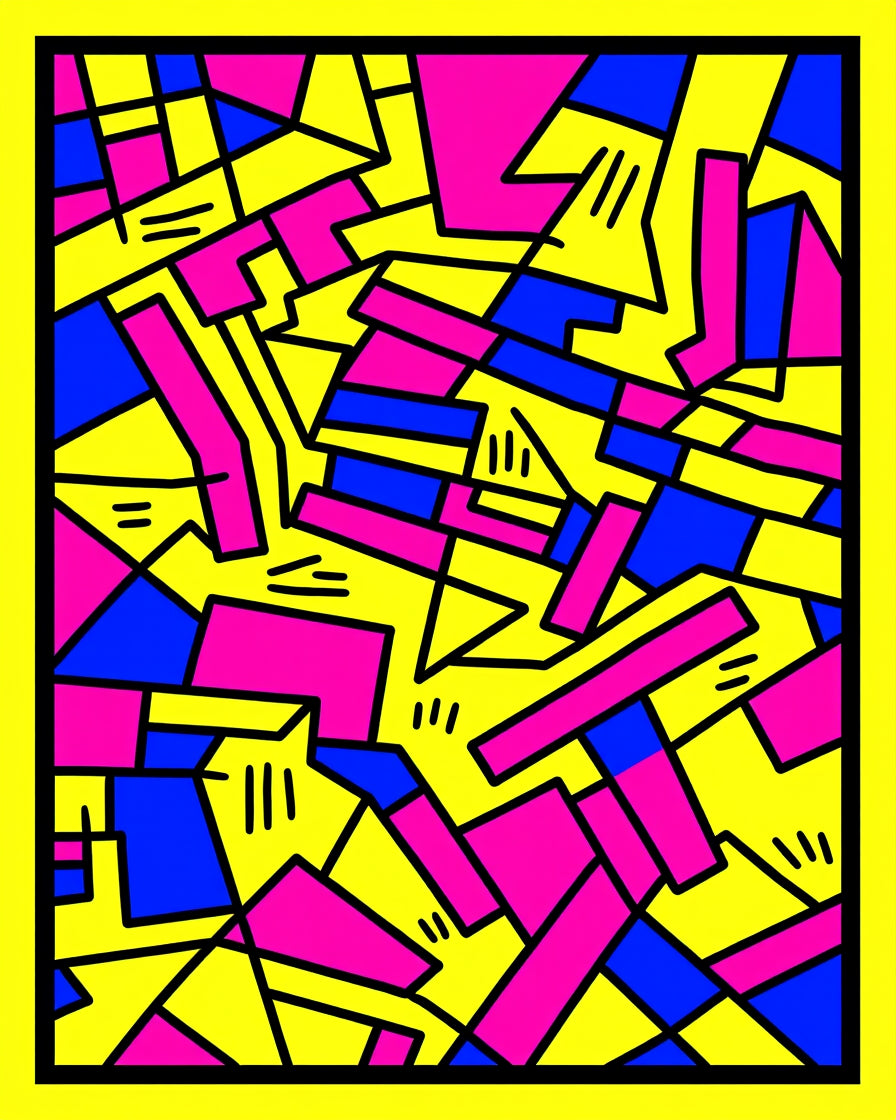 Vibrant Pink Blue Yellow Abstract Geometry Rug