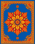 Vibrant Blue Orange Floral Medallion Rug