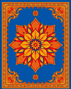 Vibrant Blue Orange Floral Medallion Rug