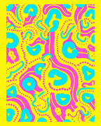 Retro Pink Blue Yellow Abstract Swirl Rug