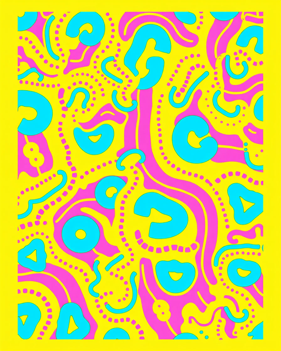 Retro Pink Blue Yellow Abstract Swirl Rug