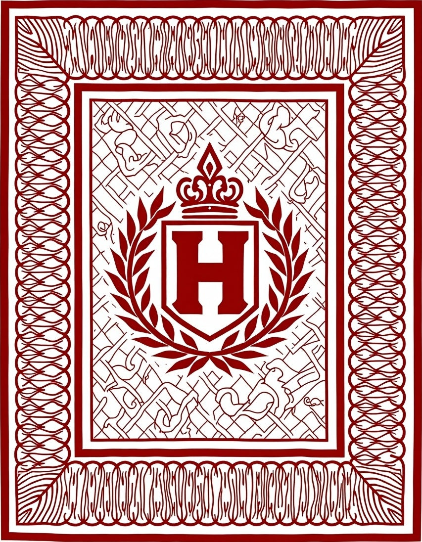 Crimson Crested Emblem Border Rug