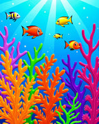 Vibrant Coral Fish Ocean Scene Rug