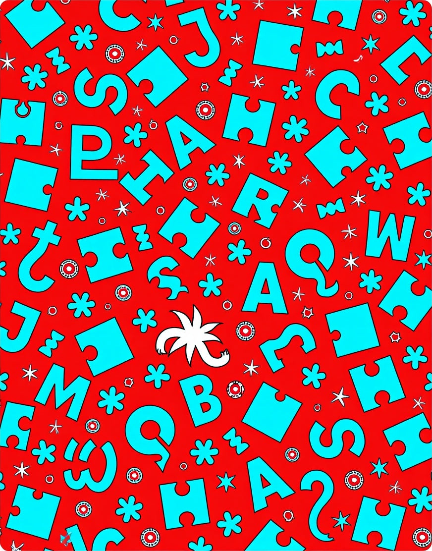 Red Turquoise Alphabet Puzzle Toss Rug