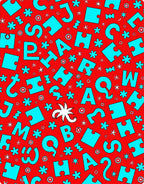 Red Turquoise Alphabet Puzzle Toss Rug