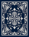 Classic Navy White Floral Medallion Rug